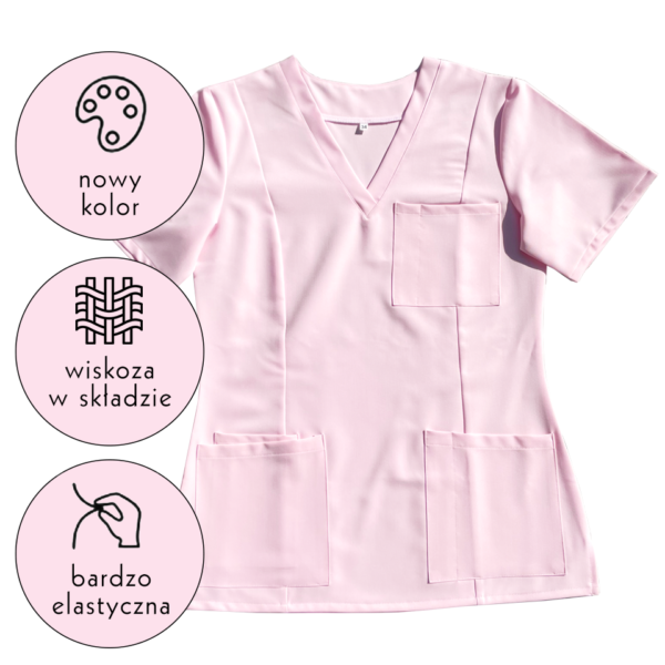 Bluza medyczna damska pastelowo różowa Kokolu