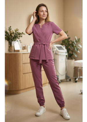 spodnie medyczne jogger damskie jagodowe Kokolu