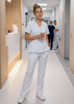 spodnie medyczne damskie proste białe Kokolu