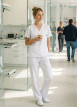 spodnie medyczne damskie proste białe Kokolu