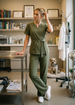 Spodnie medyczne typu FLARE Spodnie medyczne Flare Kokolu to nowoczesna propozycja dla kobiet z branży medycznej i beauty, które cenią wygodę, jakość oraz modny wygląd. Rozszerzana nogawka typu flare to jeden z najnowszych trendów w odzieży medycznej – optycznie wydłuża sylwetkę i nadaje stylizacji elegancji. Model posiada wysoki stan, wszytą elastyczną gumkę w pasie, regulowany sznureczek oraz 4 funkcjonalne kieszenie, w tym kieszeń na telefon i kieszonkę na nogawce. Elastyczna tkanina z dodatkiem wiskozy zapewnia komfort, swobodę ruchów i łatwą pielęgnację przez cały dzień pracy. To idealny wybór dla profesjonalistek, które chcą wyróżnić się nowoczesnym stylem w miejscu pracy.