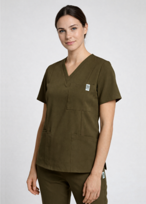 bluza medyczna damska klasyczna ciemnooliwkowa z wiskozą Kokolu