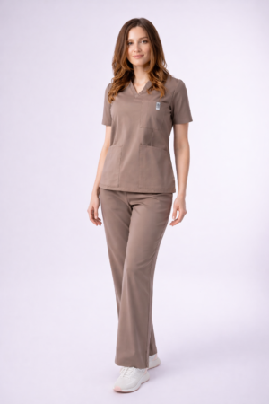 spodnie medyczne proste cappuccino kokolu