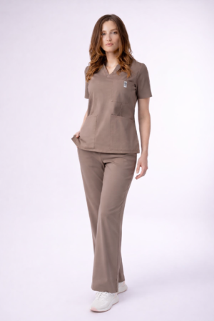 spodnie medyczne proste cappuccino kokolu